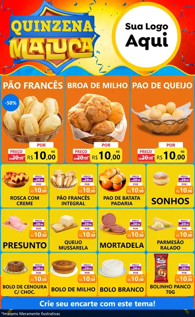 Modelo de Encarte para Encarte Grande com o tema Quinzena Maluca para Padaria