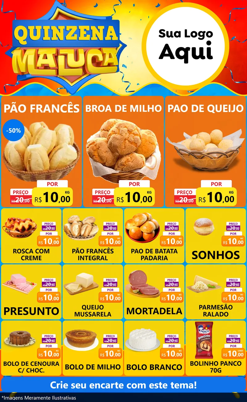 Modelo de Encarte para Encarte Grande com o tema Quinzena Maluca para Padaria