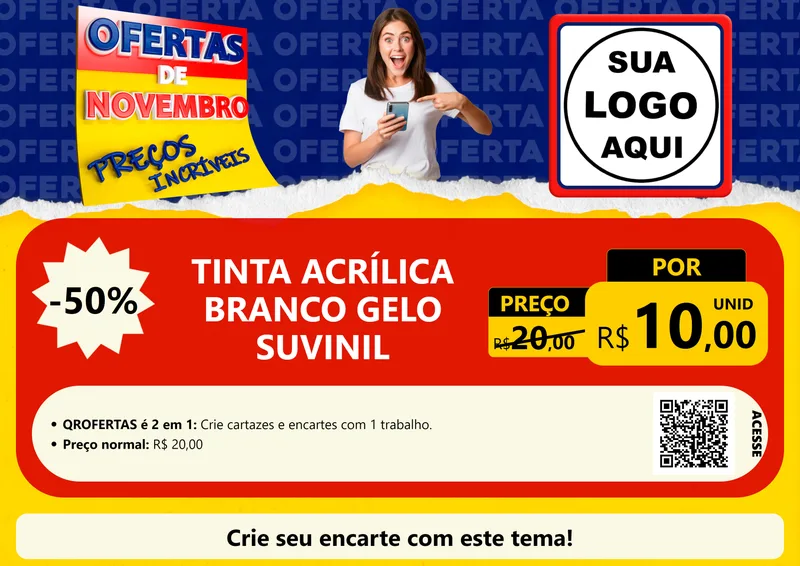 Modelo de Cartaz para Cartaz A4 Horizontal com o tema Ofertas de Novembro - Preços Incríveis para Tintas e Ferramentas