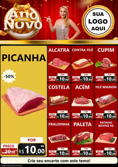 Modelo de Encarte para Encarte A4 Vertical com o tema Super Ano Novo para Açougue