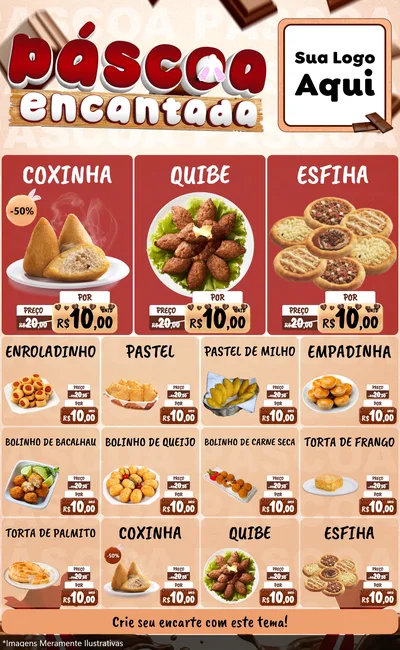 Modelo de Encarte para Encarte Grande com o tema Páscoa Encantada para Salgadaria
