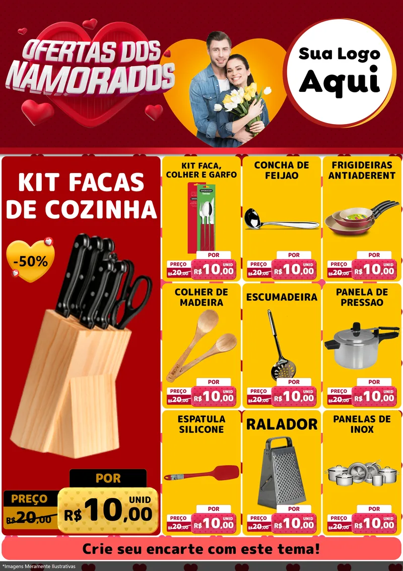 Modelo de Encarte para Encarte A4 Vertical com o tema Ofertas Dos Namorados para Utilidades Domésticas