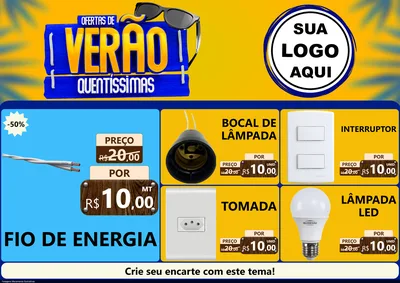 Modelo de Encarte para Encarte A4 Horizontal com o tema Ofertas de Verão Quentíssimas para Materiais Elétricos