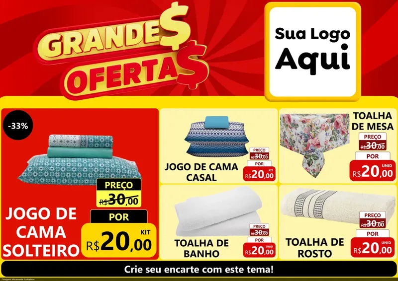 Modelo de Encarte para Encarte A4 Horizontal com o tema Grandes Ofertas para Cama, Mesa e Banho