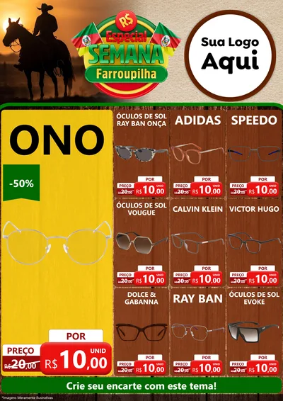 Modelo de Encarte para Encarte A4 Vertical com o tema Especial Semana Farroupilha para Óticas
