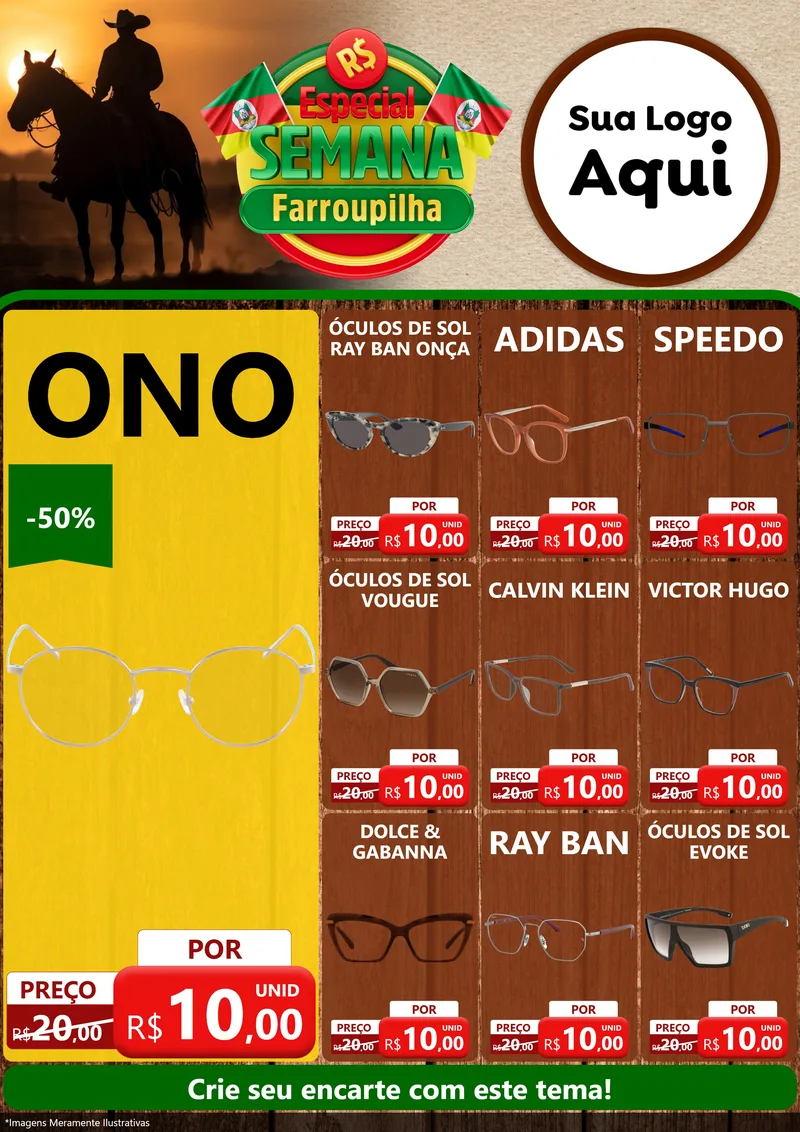 Modelo de Encarte para Encarte A4 Vertical com o tema Especial Semana Farroupilha para Óticas