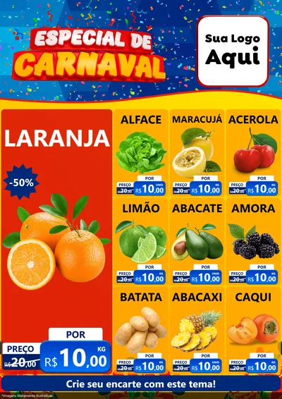 Modelo de Encarte para Encarte A4 Vertical com o tema Especial de Carnaval para Hortifrúti