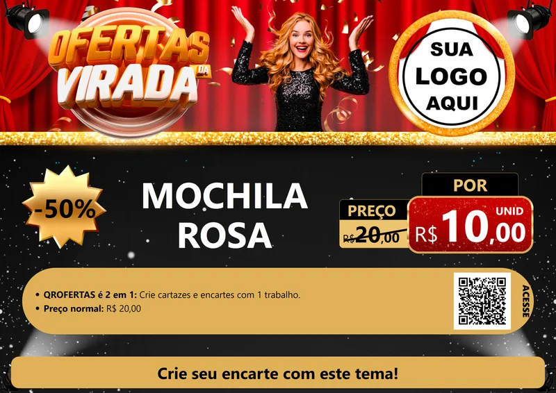 Modelo de Cartaz para Cartaz A4 Horizontal com o tema Ofertas da Virada para Papelaria
