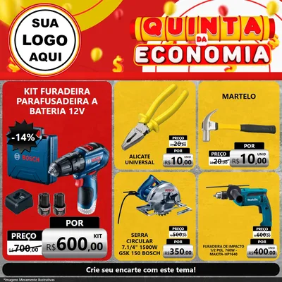 Modelo de Rede Social para Feed Facebook com o tema Quinta da Economia para Maquinas e Ferramentas