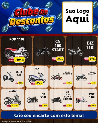 Modelo de Rede Social para Feed Instagram com o tema Clube de Descontos para Concessionaria de Motos