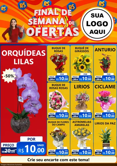 Modelo de Encarte para Encarte A4 Vertical com o tema Final de Semana de Ofertas para Floricultura e jardim