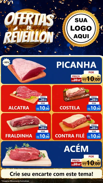 Modelo de TV para TV Vertical com o tema Ofertas de Réveillon para Açougue