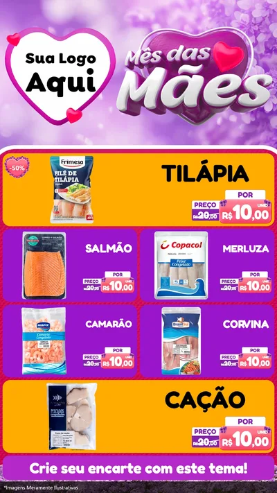 Modelo de TV para TV Vertical com o tema Mês das Mães para Peixaria
