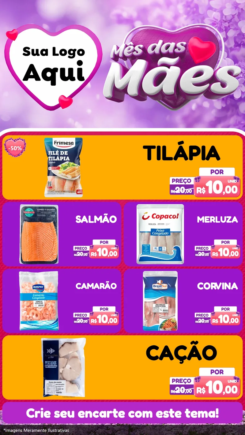 Modelo de TV para TV Vertical com o tema Mês das Mães para Peixaria