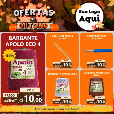 Modelo de Rede Social para Feed Facebook com o tema Ofertas de Outono para Armarinho e Aviamentos