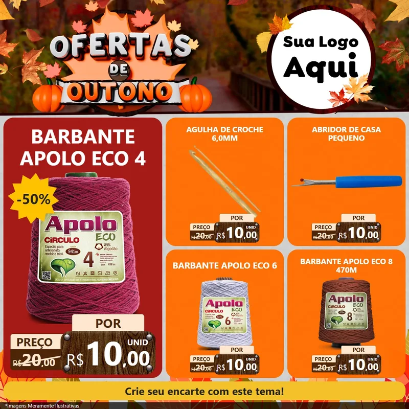 Modelo de Rede Social para Feed Facebook com o tema Ofertas de Outono para Armarinho e Aviamentos