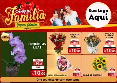 Modelo de Encarte para Encarte A4 Horizontal com o tema Alegria em Família Super Ofertas - Natal para Floricultura e jardim