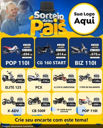 Modelo de Rede Social para Feed Instagram com o tema Sorteio Dia Dos Pais para Concessionaria de Motos