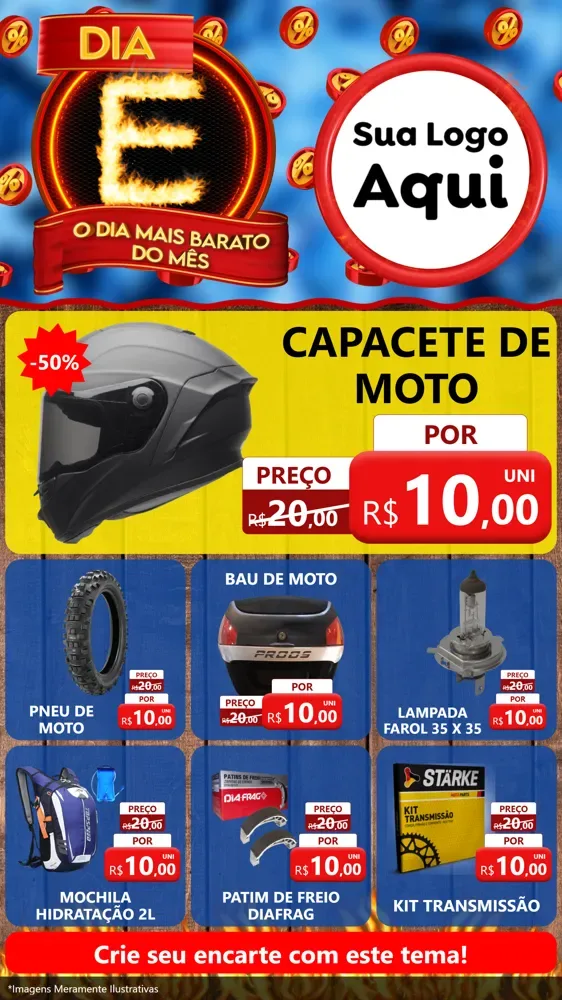 Modelo de Rede Social para Stories com o tema Dia E - O Dia Mais Barato Do Mês para Moto peças