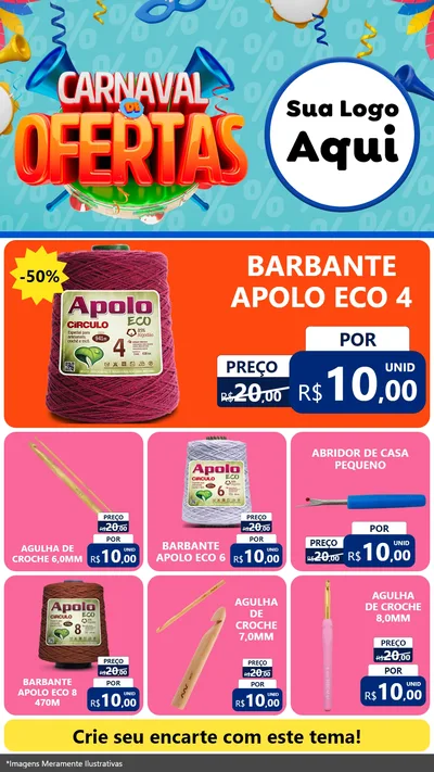 Modelo de Rede Social para Stories com o tema Carnaval de Ofertas para Armarinho e Aviamentos