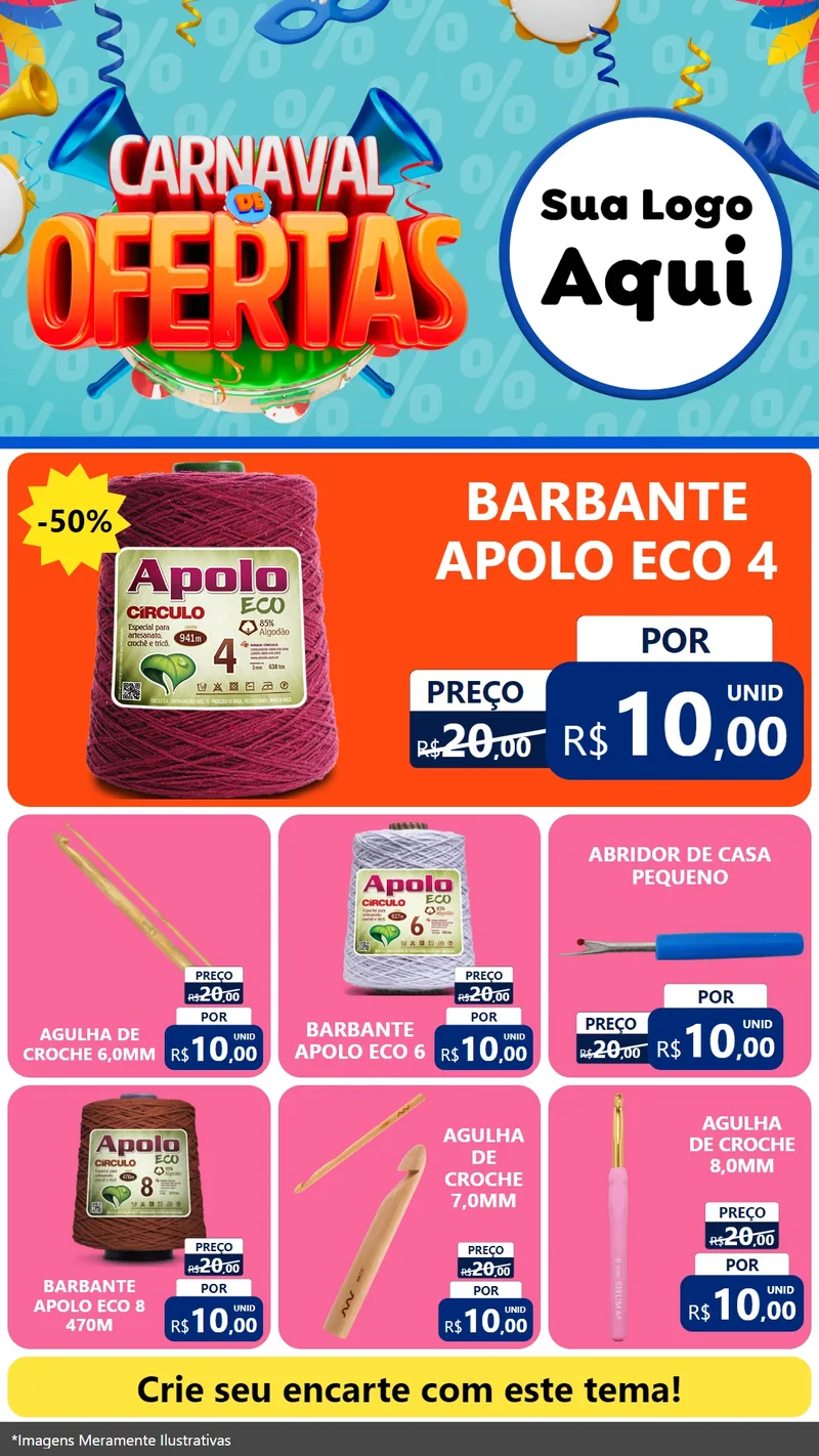 Modelo de Rede Social para Stories com o tema Carnaval de Ofertas para Armarinho e Aviamentos