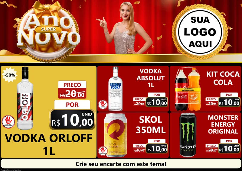 Modelo de Encarte para Encarte A4 Horizontal com o tema Super Ano Novo para Distribuidora de bebidas