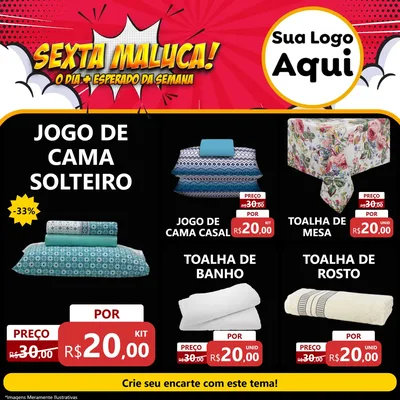 Modelo de Rede Social para Feed Facebook com o tema Sexta Maluca! para Cama, Mesa e Banho