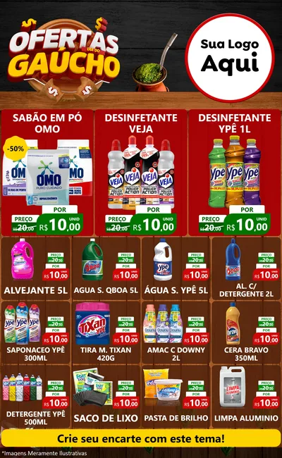 Modelo de Encarte para Encarte Grande com o tema Ofertas Dia do Gaúcho para Produtos de Limpeza