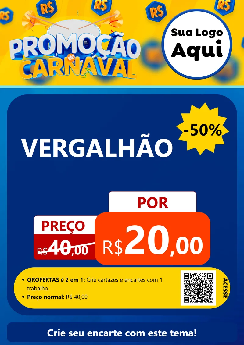 Modelo de Cartaz para Cartaz A4 Vertical com o tema Promoção de Carnaval para Ferragens