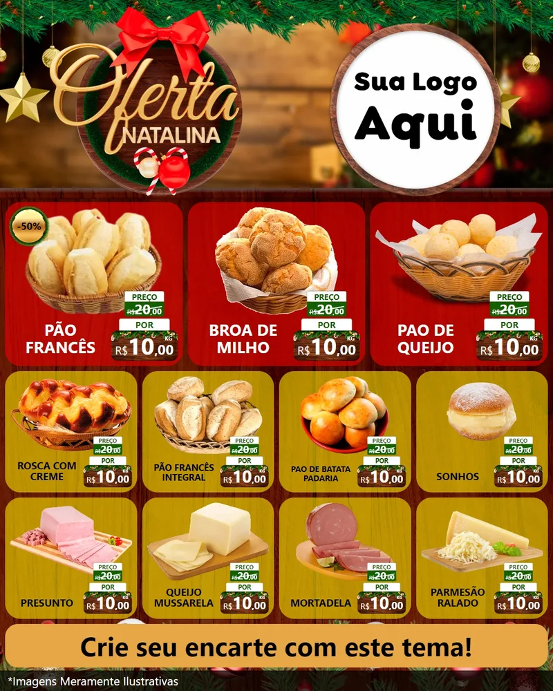 Modelo de Rede Social para Feed Instagram com o tema Ofertas Natalina para Padaria