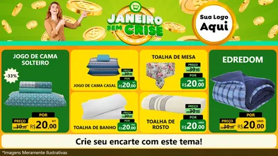 Modelo de TV para TV Horizontal com o tema Janeiro Sem Crise para Cama, Mesa e Banho
