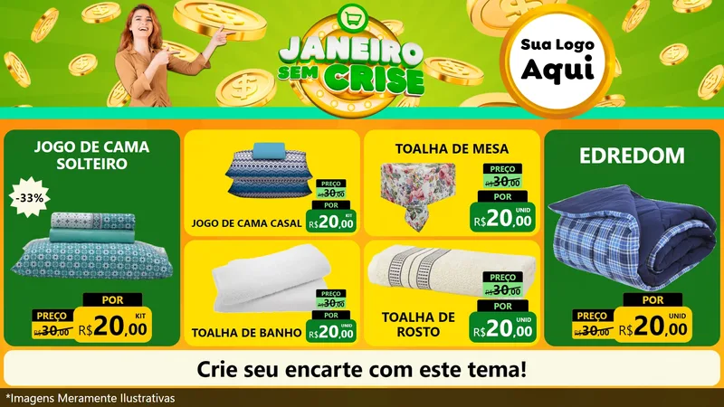 Modelo de TV para TV Horizontal com o tema Janeiro Sem Crise para Cama, Mesa e Banho