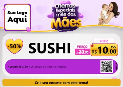 Modelo de Cartaz para Cartaz A4 Horizontal com o tema Ofertas Especiais - Mês das Mães para Comida japonesa