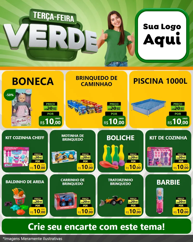 Modelo de Rede Social para Feed Instagram com o tema Terça - Feira Verde para Brinquedos