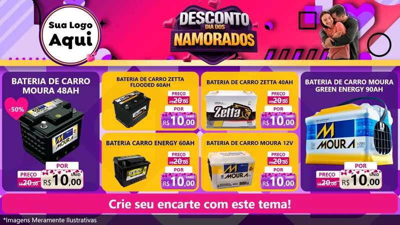 Modelo de TV para TV Horizontal com o tema Desconto Dia dos Namorados para Baterias Elétricas