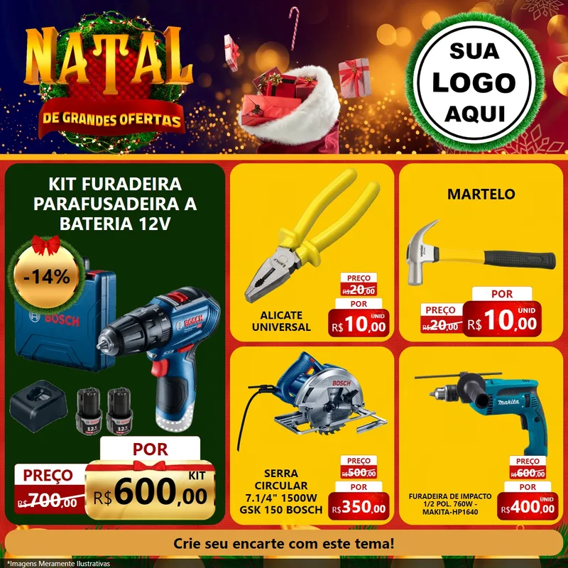 Modelo de Rede Social para Feed Facebook com o tema Natal de Grandes Ofertas para Maquinas e Ferramentas