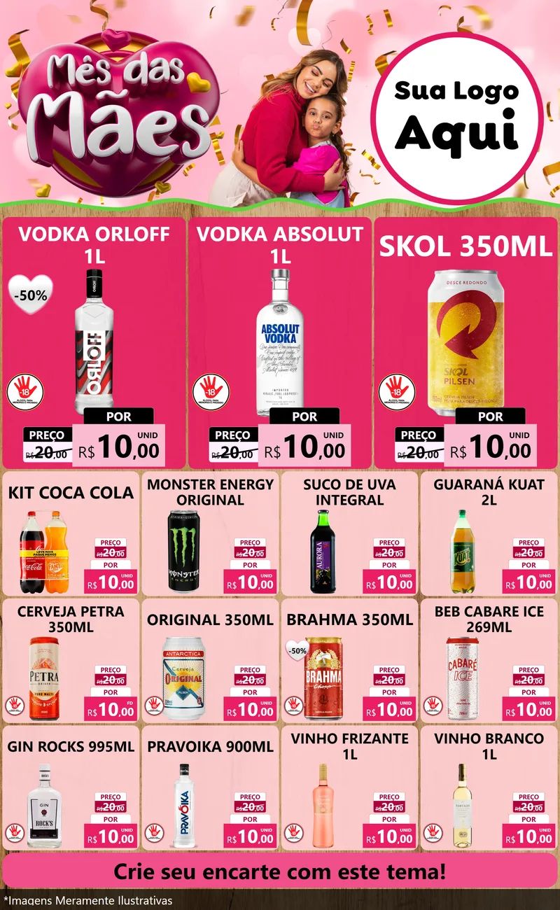 Modelo de Encarte para Encarte Grande com o tema Mês das Mães para Distribuidora de bebidas