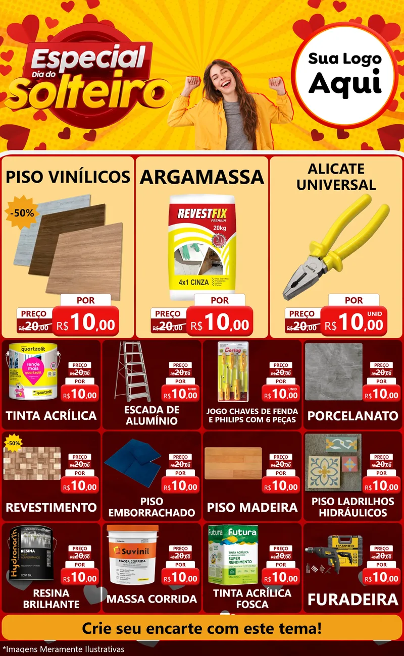 Modelo de Encarte para Encarte Grande com o tema Especial Dia do Solteiro para Material para Construção