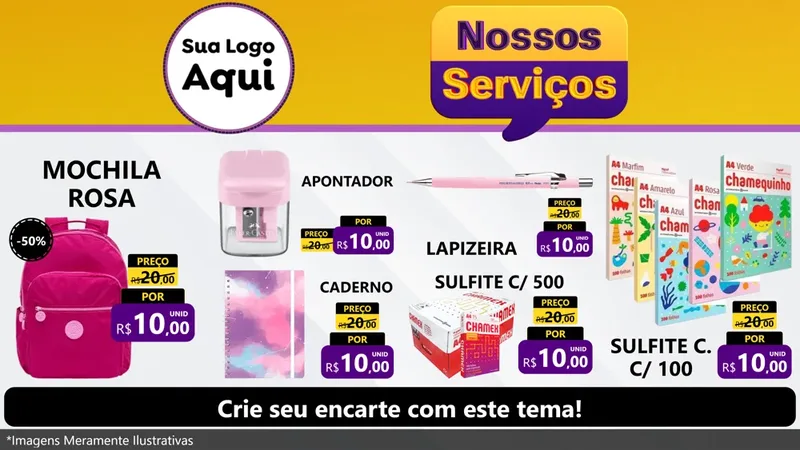 Modelo de TV para TV Horizontal com o tema Nossos Serviços para Papelaria