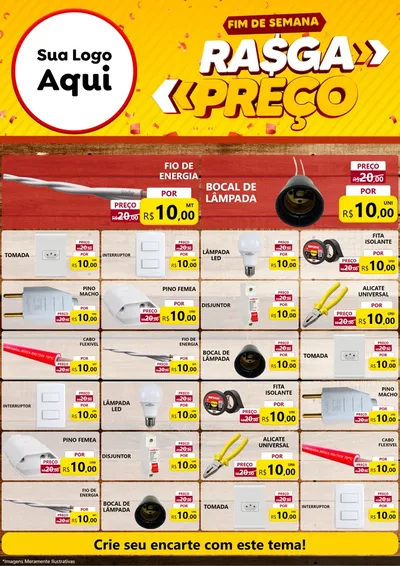 Modelo de Encarte para Encarte A4 Vertical com o tema Fim de Semana Rasga Preços para Materiais Elétricos
