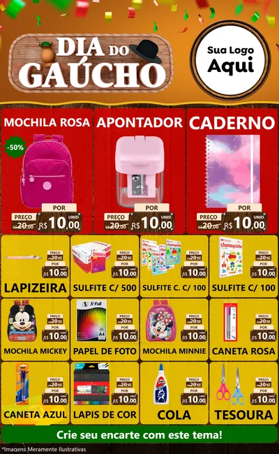 Modelo de Encarte para Encarte Grande com o tema Dia do Gaúcho para Papelaria
