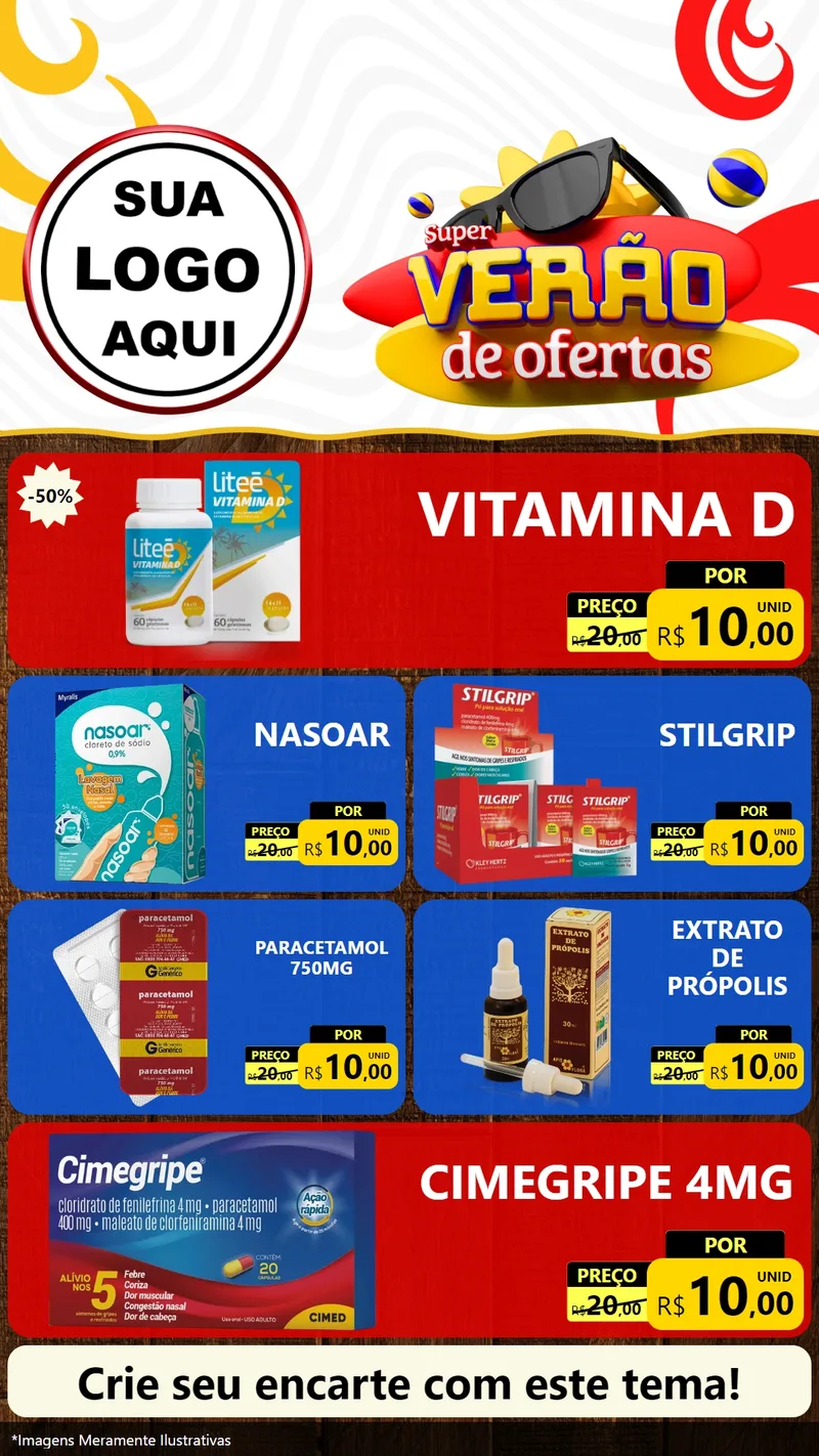 Modelo de TV para TV Vertical com o tema Super Verão de Ofertas para Farmácia