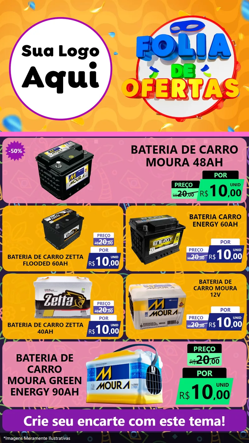 Modelo de TV para TV Vertical com o tema Folia de Ofertas para Baterias Elétricas