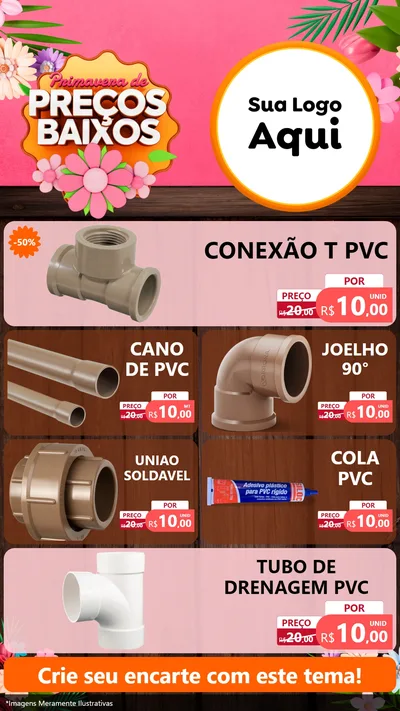 Modelo de TV para TV Vertical com o tema Primavera de Preços Baixos para Tubos e conexões