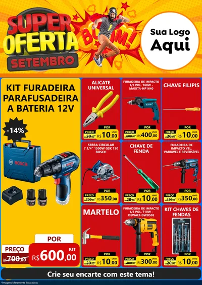 Modelo de Encarte para Encarte A4 Vertical com o tema Super Oferta Setembro para Maquinas e Ferramentas