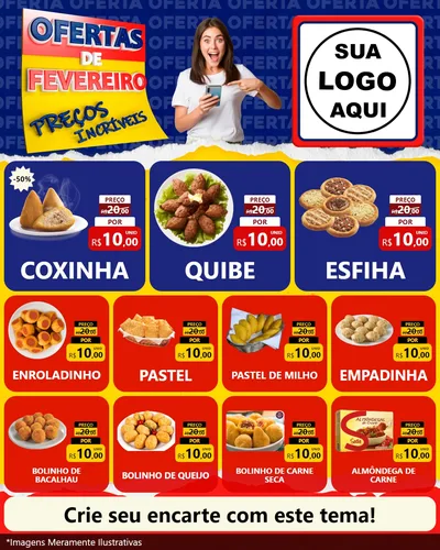Modelo de Rede Social para Feed Instagram com o tema Ofertas de Fevereiro - Preços Incríveis para Salgadaria