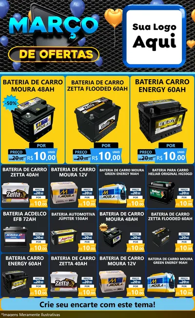 Modelo de Encarte para Encarte Grande com o tema Março de Ofertas para Baterias Elétricas