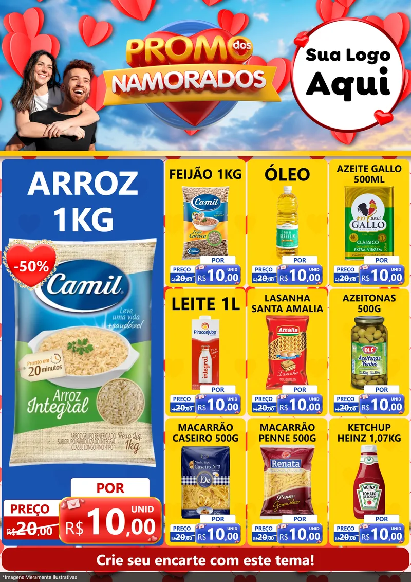 Modelo de Encarte para Encarte A4 Vertical com o tema Promo dos Namorados para Supermercado
