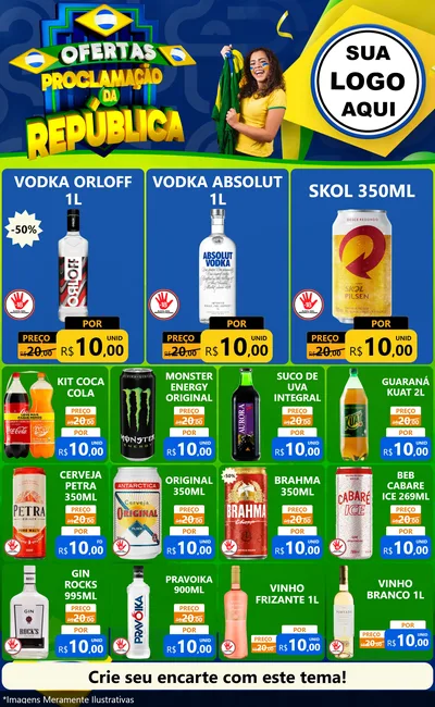 Modelo de Encarte para Encarte Grande com o tema Ofertas Proclamação da República para Distribuidora de bebidas