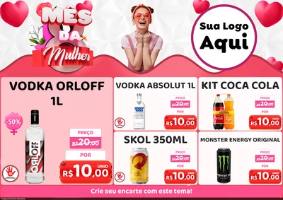 Modelo de Encarte para Encarte A4 Horizontal com o tema Mês da Mulher para Distribuidora de bebidas